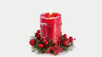 Poster - Festive red candle with holiday decorations, perfect for Christmas themes