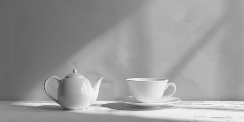 Aufkleber - Tea pot and cup on a table, perfect for kitchen or dining room decor
