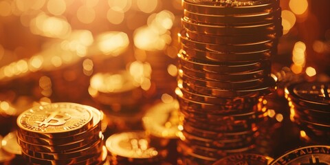 Poster - A pile of coins stacked on top of each other. Suitable for financial concepts