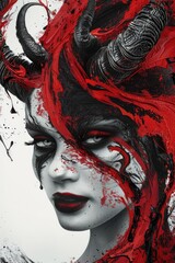 Poster - Woman with horns and blood, suitable for horror themes