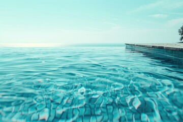 Poster - Picture of an empty swimming pool with a beautiful ocean view. Suitable for travel and vacation concepts