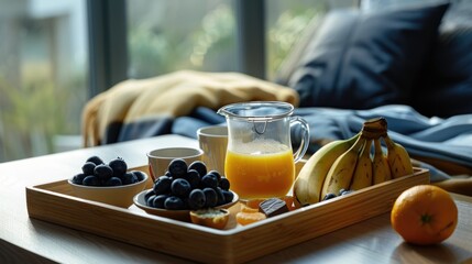 Poster - Fresh fruit and juice on a table, suitable for food and beverage concepts