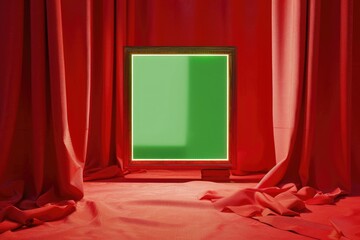 Poster - Red room with a green screen, suitable for chroma keying. Perfect for video editing projects