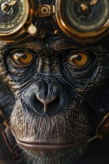 Poster - A close up of a monkey wearing goggles. Suitable for various design projects
