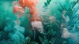 Fototapeta Konie - Saturated hues of jade and coral smoke