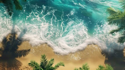 Aufkleber - A stunning aerial view of a beach with palm trees. Perfect for travel and vacation concepts
