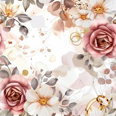 Poster - Elegant floral background with gold rings, perfect for wedding designs