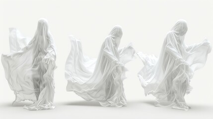 Poster - Three statues of women in white cloth, suitable for artistic projects