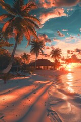 Wall Mural - Beautiful sunset scene on a tropical beach. Perfect for travel and vacation concepts