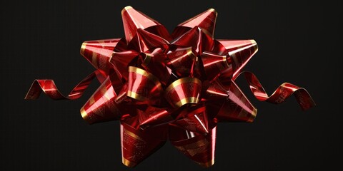 Poster - Elegant red and gold bow on a black background, perfect for adding a touch of luxury to your designs