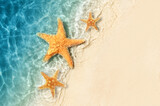 Fototapeta Desenie - Starfish on the summer beach in sea water. Summer background.