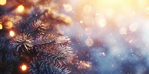 Poster - Festive holiday tree with glowing lights. Perfect for Christmas decorations