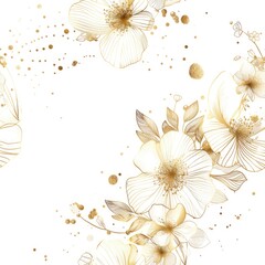 Poster - Elegant white and gold floral background with shimmering gold dots, perfect for luxury events and celebrations