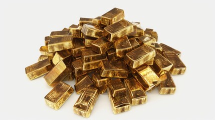 Poster - A pile of gold bars on a white surface. Ideal for financial and investment concepts