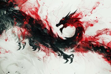 Poster - Detailed painting of a dragon in red and black colors. Suitable for fantasy themed projects