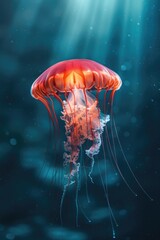 Aufkleber - A jellyfish floating in water with a bright light shining down on it. Ideal for marine life concepts