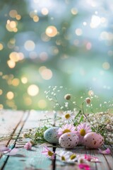 Poster - Fresh eggs arranged on a rustic wooden table, perfect for food or farm-related projects