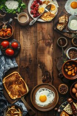 Poster - A wooden table topped with plates of food, perfect for food bloggers or restaurant promotions