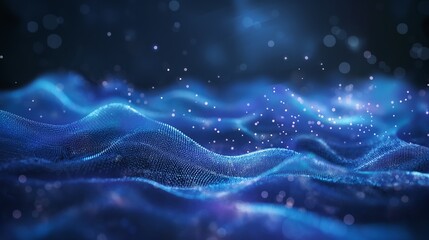 Wall Mural - Digital technology background, wave with many dots and particles.