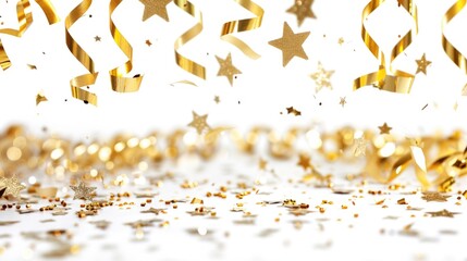 Aufkleber - Bright gold stars and confetti on a clean white background, perfect for celebrations and festive occasions
