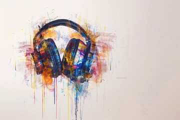 Aufkleber - Headphones resting on a table, suitable for music or technology concepts