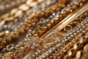Aufkleber - A detailed view of various pieces of jewelry, perfect for fashion or luxury concepts