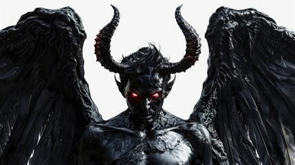 Poster - A male demon with menacing red eyes and dark wings. Suitable for Halloween or fantasy themes