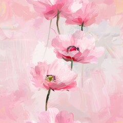 Aufkleber - A painting of pink flowers on a pink background. Suitable for various design projects
