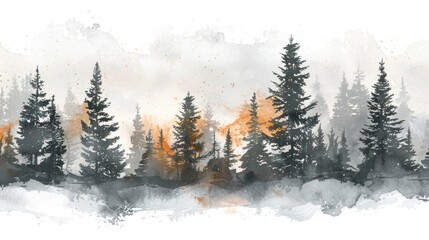 Aufkleber - A serene watercolor painting of a forest with pine trees. Ideal for nature-themed designs