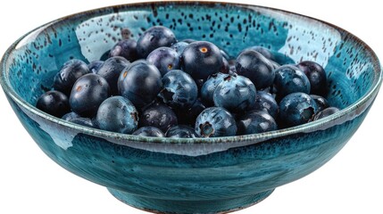 Poster - Fresh blueberries in a blue bowl on a wooden table. Suitable for food and healthy eating concepts