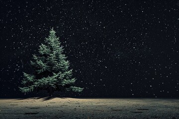 Aufkleber - A lone tree stands in the middle of a vast snowy field. Suitable for winter and nature themes
