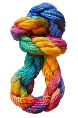 Poster - Colorful yarn rope on a plain white background. Suitable for crafting and DIY projects