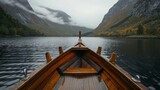 Fototapeta Do pokoju - Boat in water with mountains in background
