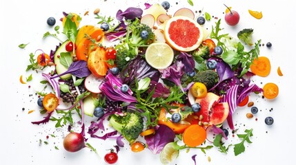 Aufkleber - Various fresh vegetables and fruits on a clean white background. Suitable for healthy eating concept