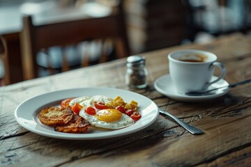 Poster - A plate of food with a cup of coffee, perfect for food bloggers or restaurant promotions