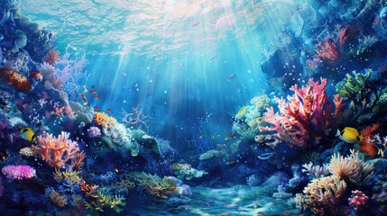 Wall Mural - Vibrant underwater scene with coral and fish, perfect for marine-themed designs