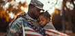Photo of an African American male soldier embracing his daughter after being released from war