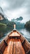 Wooden boat floating on body of water