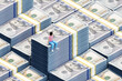 © Pixel Stories/Stocksy - Person sitting on dollars money. success / growth /salary /savings