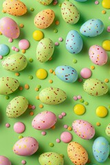Aufkleber - Vibrant Easter eggs on a green backdrop, perfect for holiday designs