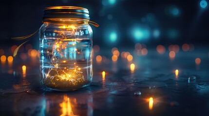 Poster - A glass jar with a string of lights inside. Perfect for adding a cozy touch to your projects