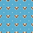 Seamless pattern with cute pug dogs. Background with pug heads. Pattern for packing of gifts, tiles fabric backgrounds. Sample for the website. Vector illustration on blue