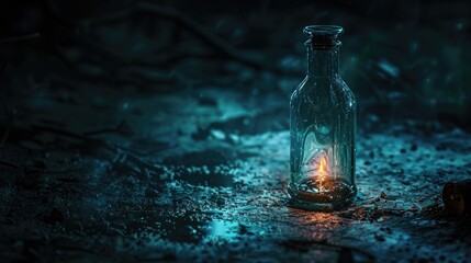 Canvas Print - A glass bottle with a lit candle inside, perfect for creating a cozy atmosphere