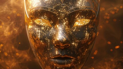 Poster - A statue of a woman's face with gold paint. Suitable for artistic concepts