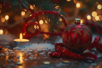 Sticker - A festive red Christmas ornament resting on a snowy ground. Perfect for holiday backgrounds