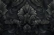 A dynamic 3D baroque damask pattern on a black backdrop, perfect for adding depth to luxury interiors, exclusive packaging, or bold graphic designs.