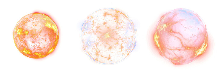 glowing energy sphere graphic element isolated on transparent background, light ball overlay texture