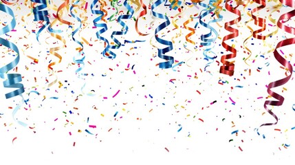 Poster - Festive streamers and confetti on a clean white backdrop, perfect for party themes or celebrations