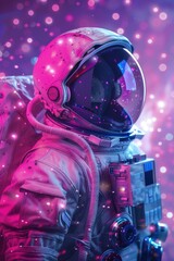 Aufkleber - An astronaut in a space suit against a pink background. Suitable for space exploration concepts