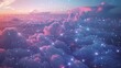 Internet social network icons in sky is filled with vibrant colors, fluffy clouds, and twinkling stars. A mesmerizing sight that captivates the viewer with its beauty.